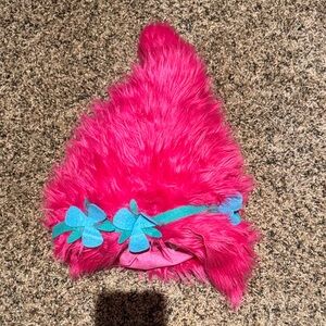 Official Trolls Furry Pink Poppy Hair with Blue Floral Accents